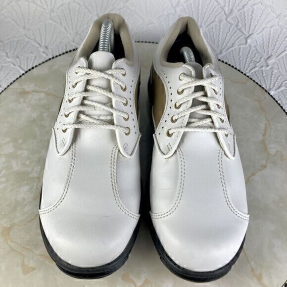 FootJoy Golf Shoes Womens 7 White Brown GreenJoys Soft Spikes Lace Up Sneakers - Picture 4 of 12